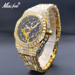 Mechanical Skeleton Watch Luxury Men Gold Diamond Fashion Hip Hop Street Trend Waterproof Automatic Watches For Man Droshipping