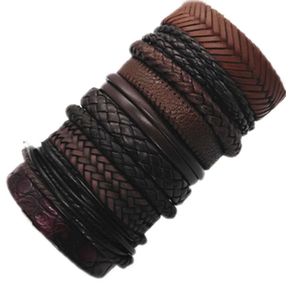 Handmade brown PU leather wrap bracelets