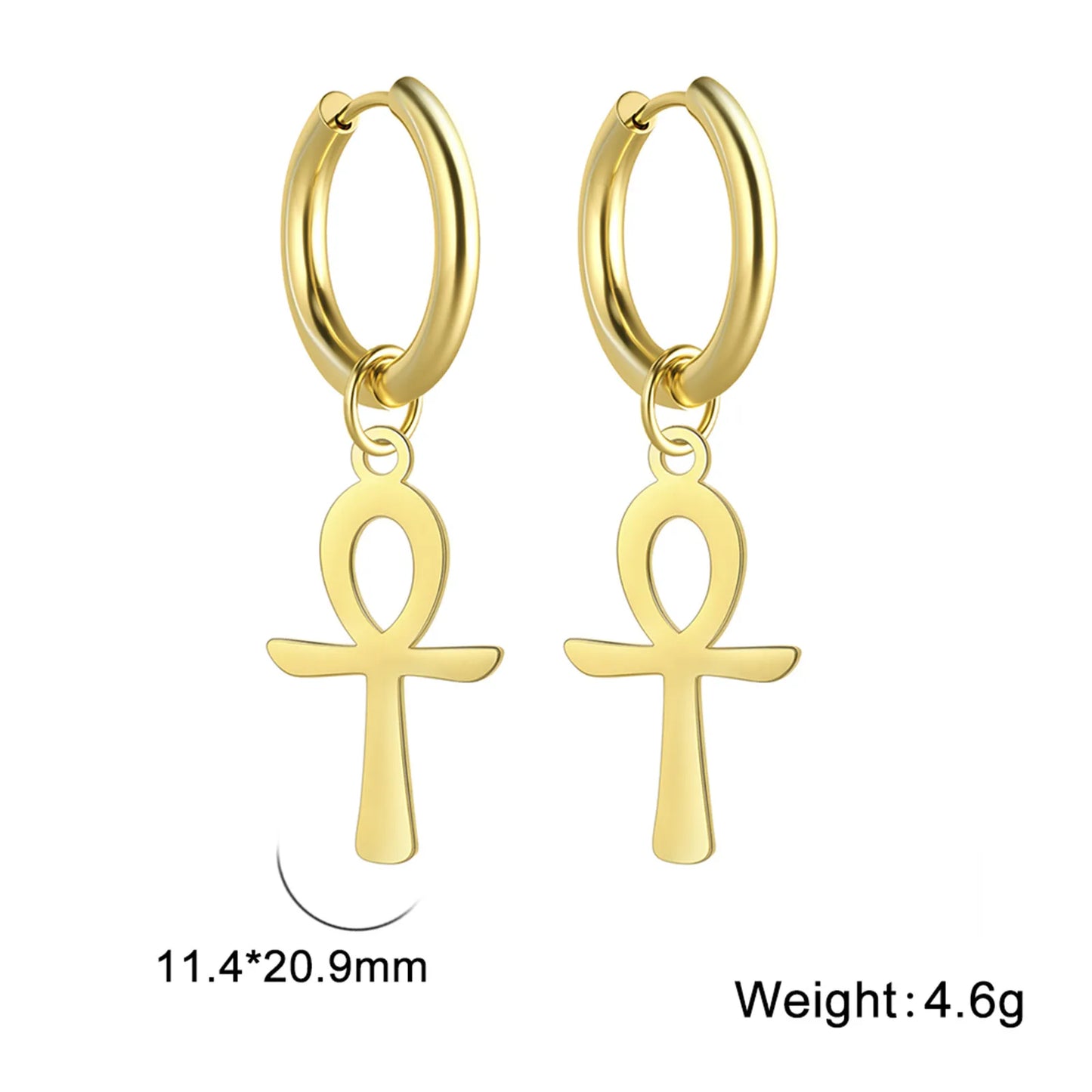 Skyrim Egypt Ankh Drop Earrings Women Gold Color.