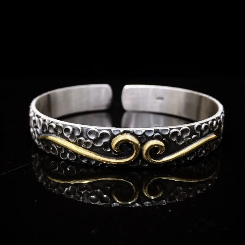 New S999  Silver Retro Personalized Love You For Ten Thousand Years Tight Band Curse Auspicious Cloud Bracele couple gift