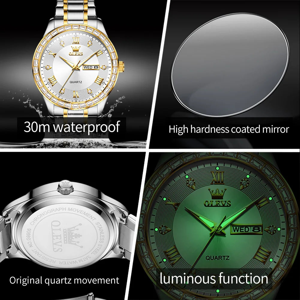 OLEVS Quartz Watch For Men Diamond Luxury.