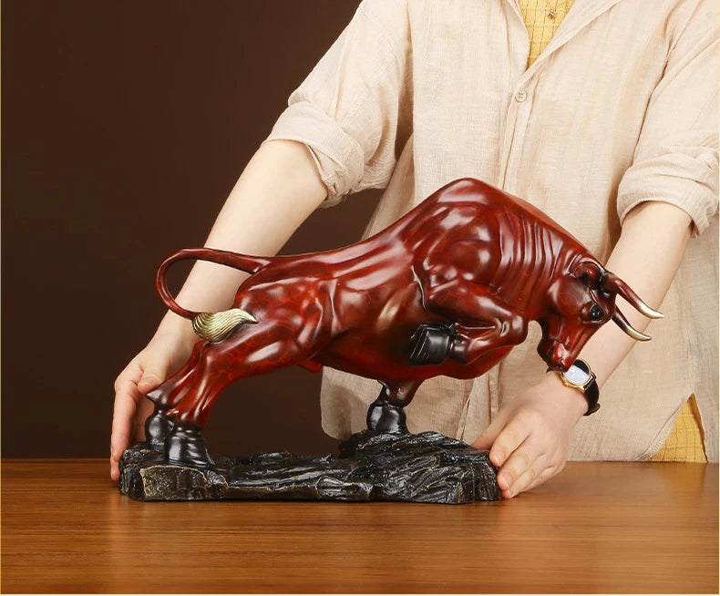 Red Bronze Forge Ahead Bull Statue.