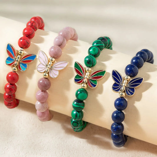 Kirykle Enamel Butterfly Beaded Bangles 8mm