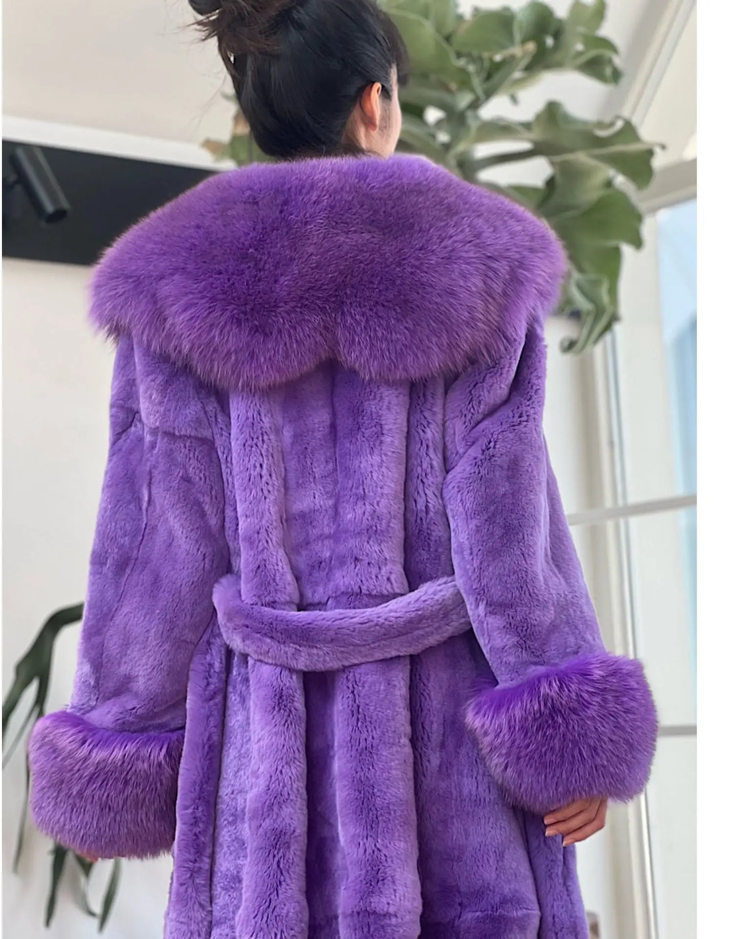 Brand Quality New Winter Women Real Rex Rabbit Fur X-long Coat High-end Natural Fur Jacket with Large Fox Fur Collar Sleeve cuff