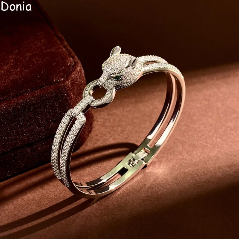 Donia jewelry new European and American fashion leopard titanium steel micro-set AAA zircon luxury retro bracelet