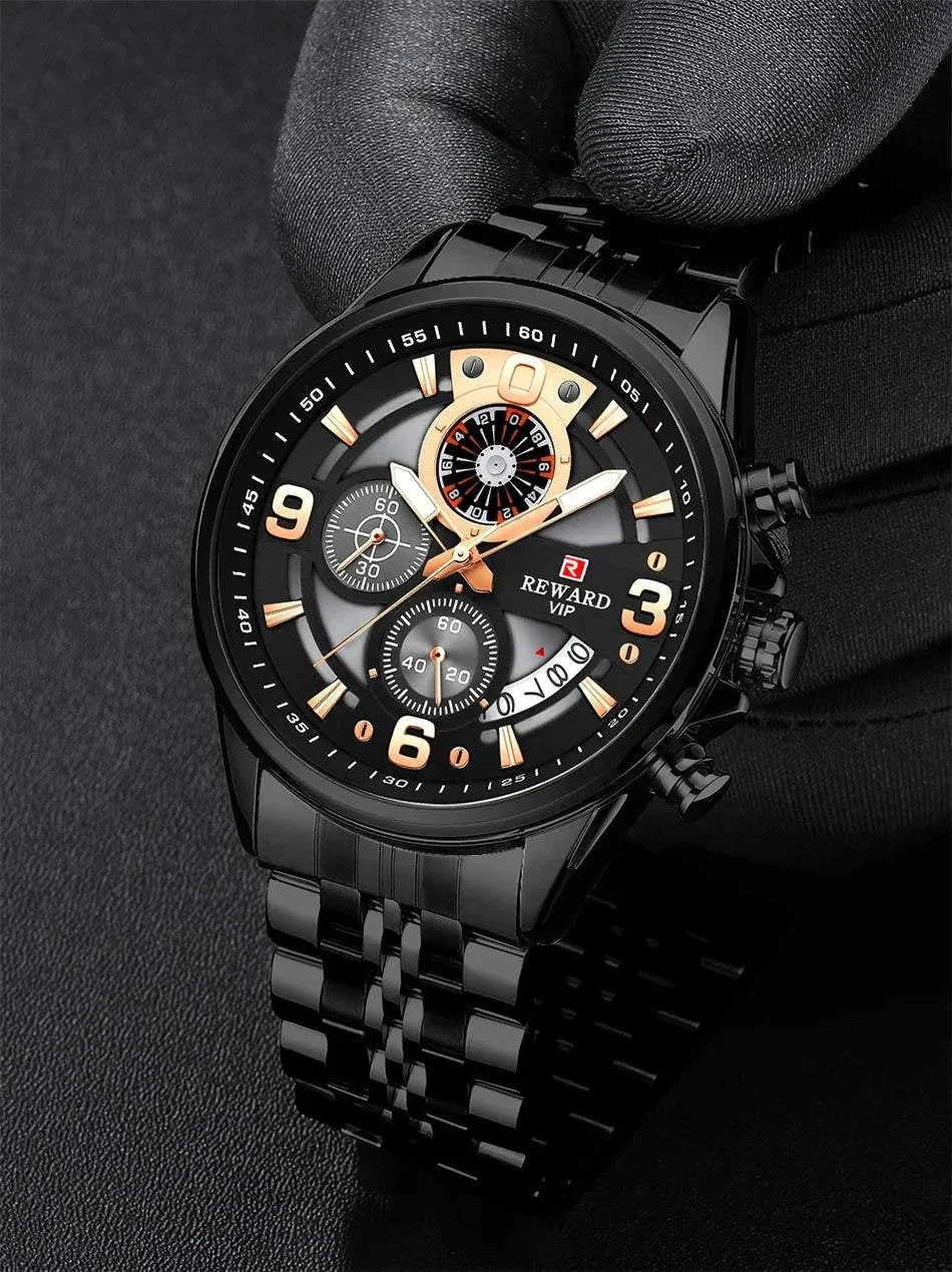 REWARD New Mens Watches Stainless Steel Luxury Waterproof Chronograph