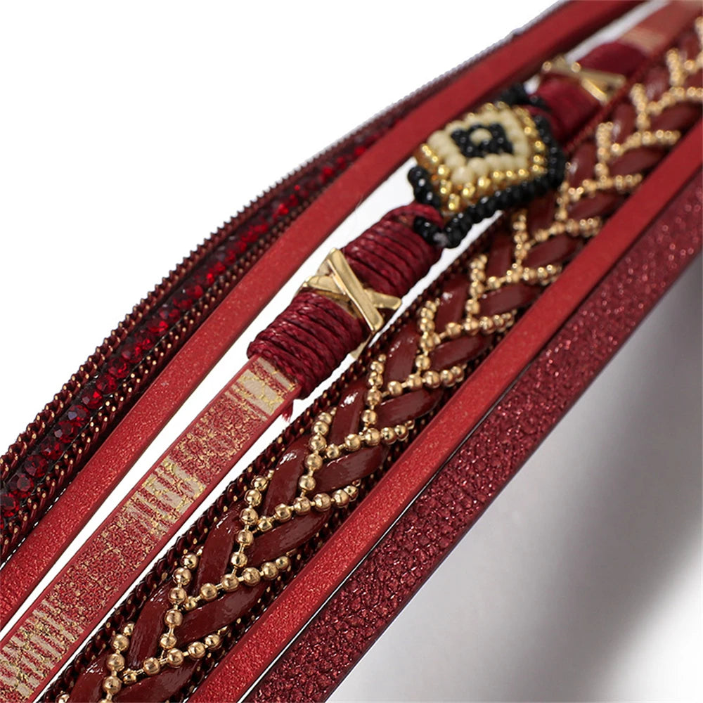 Multilayer Handwoven Leather Bracelet for Women.