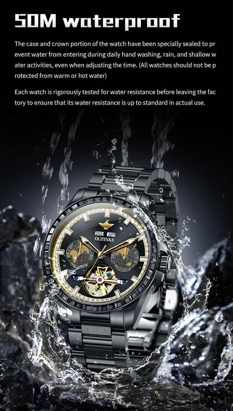 OUPINKE 3280 Hollow Skeleton Mechanical Men Watch Luxury Fashion Auto Date Watch For Men Deep Waterproof Business Man Wristwatch