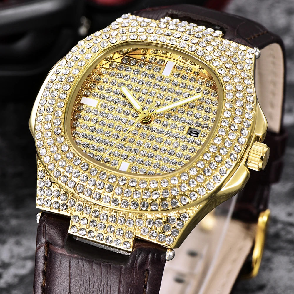 Diamond Brand Golden Watches For Men.