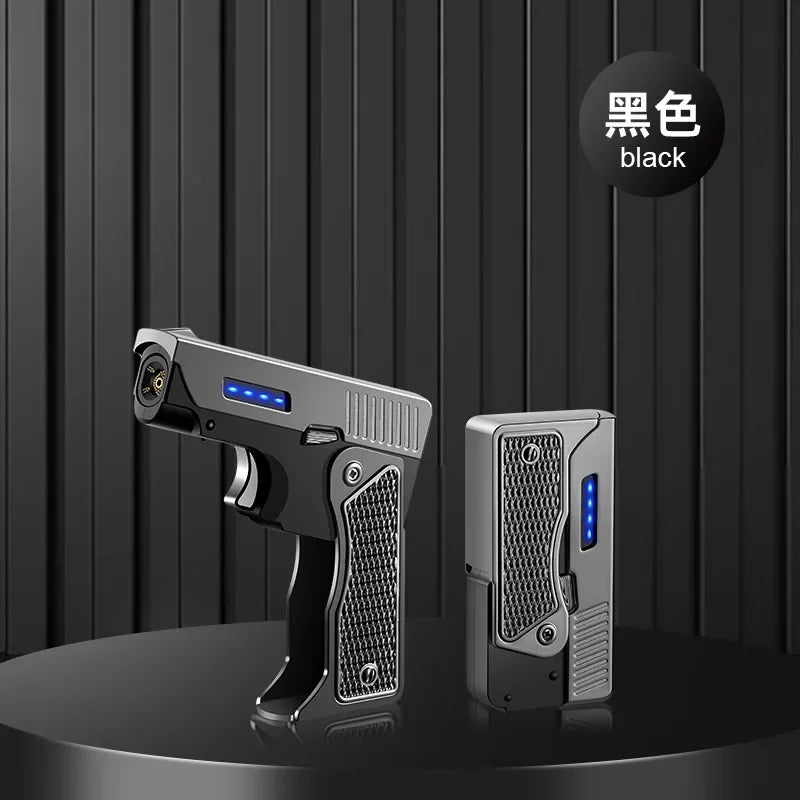 Metal windproof gas lighter USB pistol type.