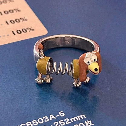 Cartoon Cute Dog Rings for Women New Fashion Creative Design Geometric Handmade Birthday Party Jewelry Adjustable Gifts