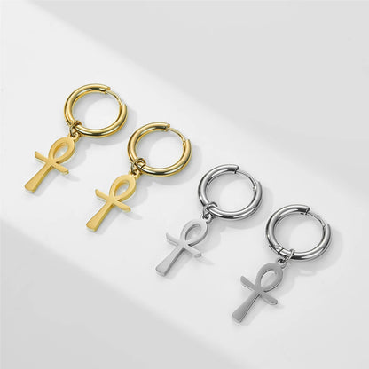 Skyrim Egypt Ankh Drop Earrings Women Gold Color.