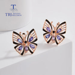 Trendy Butterfly Style Silver Clasp  Earrings  Natural Precious Tanzanite Gemstone Luxury Jewelry for Women Wedding party gift