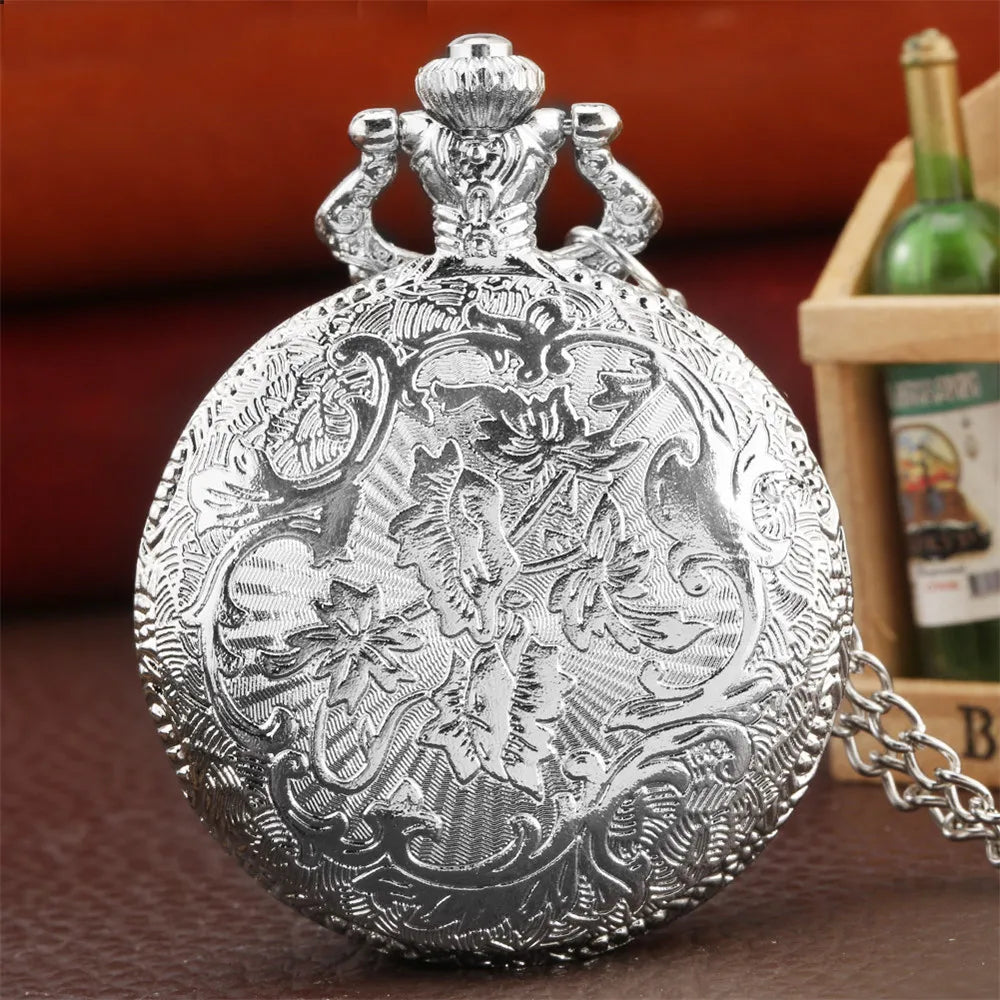 Vintage Retro Bronze Hollow Train Locomotive Steampunk Quartz Pocket Watch Women Men Necklace Pendant with Chain Birthday Gift