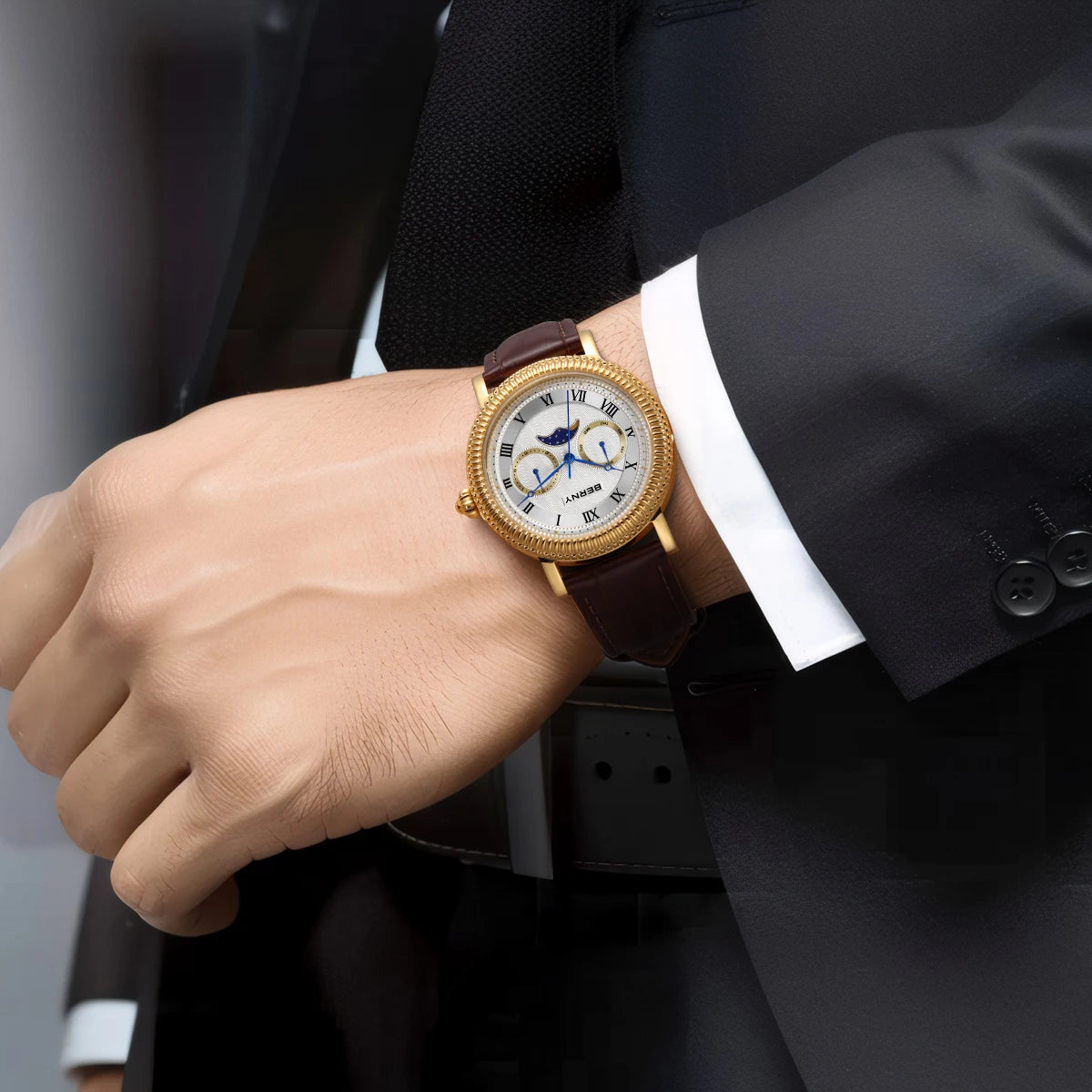 BERNY Men's Luxury Moon Gold Business.