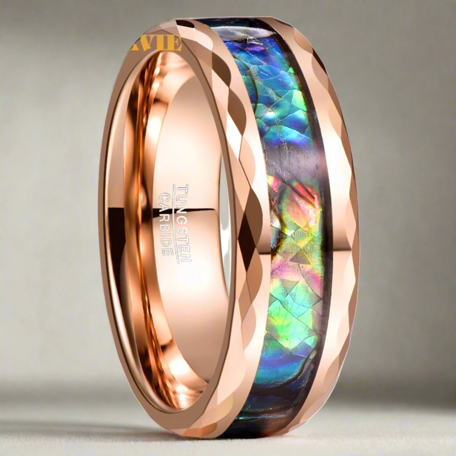 Tungsten Carbide Ring Plating Rose Gold Batch Flower Inlaid Abalone Shell Opal Men&