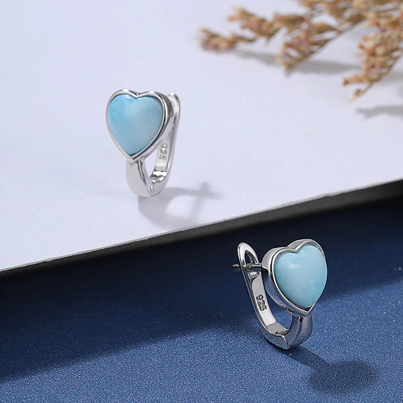 Geometric LOVE Charm Larimar Sterling Earrings.