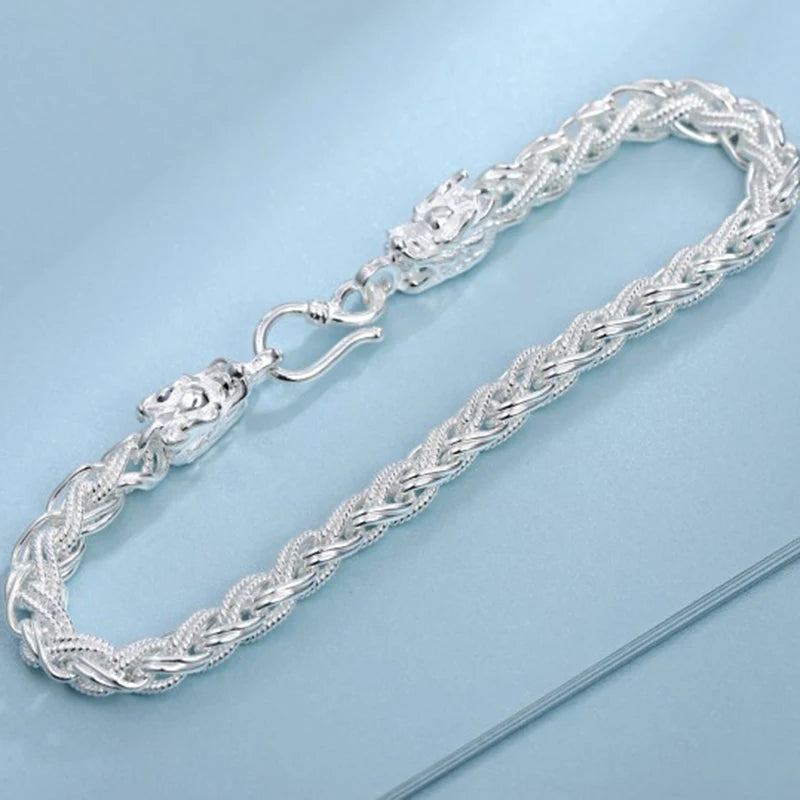 Pure Silver Bracelet Women Men Dragon.