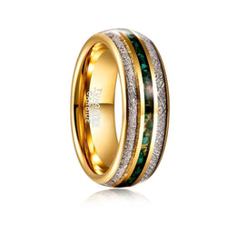 Electric Gold Color Inlaid Meteorite Green Gravel Tungsten Steel Ring Fashion Wedding Rings for Men Best Gift