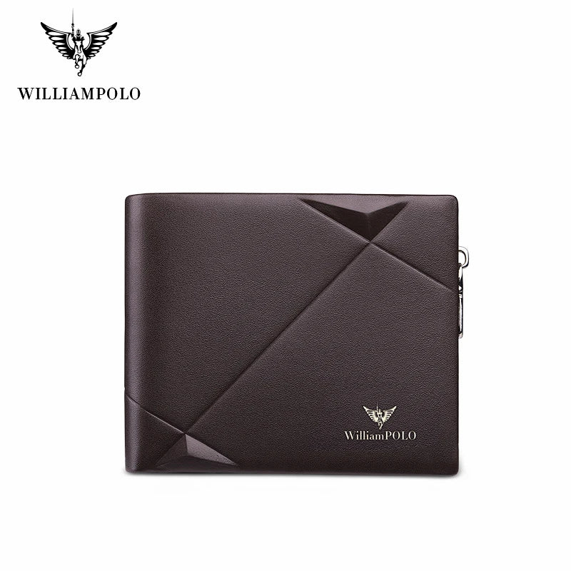 WILLIAMPOLO Men's Wallet Genuine Leather Mini Purse Casual Design Bifold Mals Wallet Luxury Brand Short Slim Wallet