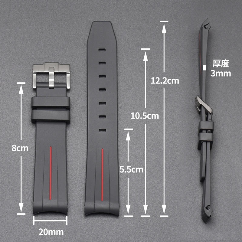 Curved Interface Rubber Watch Strap For Omega.