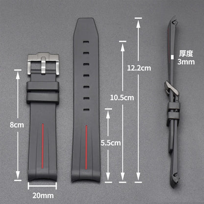 Curved Interface Rubber Watch Strap For Omega.