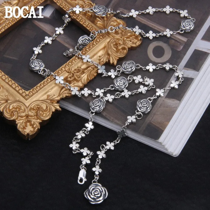 Silver Personalized Rose Cross Necklace Female.