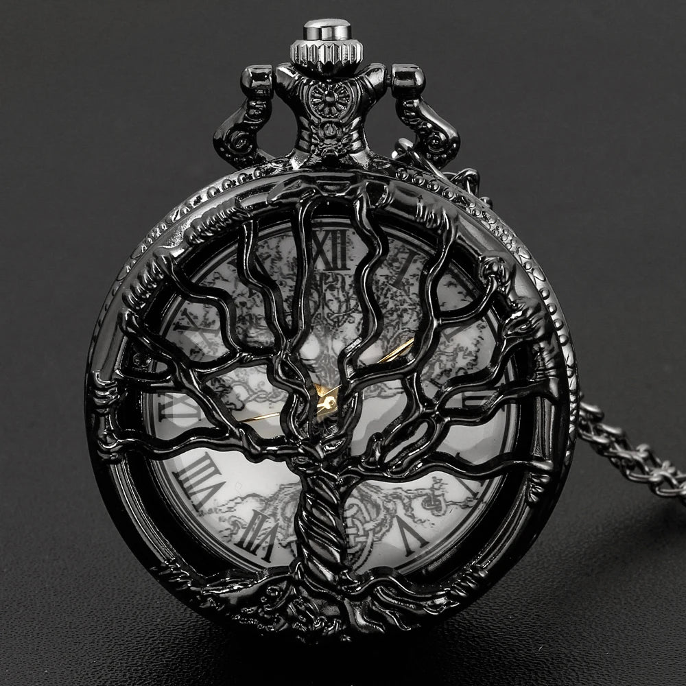 Vintage All Black Pocket Watch Tree of Life.