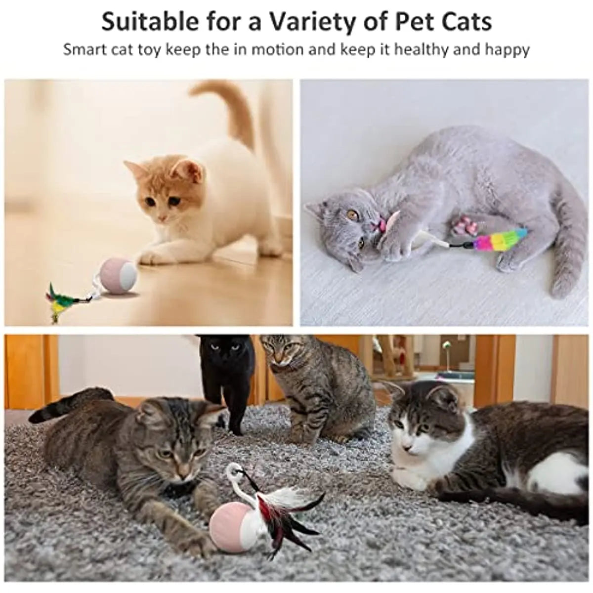 ATUBAN Cat Toy Smart Robotic,Cat Toys for Indoor Cat, Automatic Moving Ball with Feather Kitten Toys in Pack.USB Rechargeable