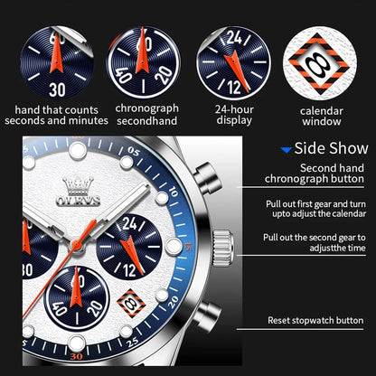 OLEVS 5602 New Sport Chronograph Quartz Watch For Men Waterproof Silicone Strap Man Watches Top Brand Fashion Hand Clock 2024