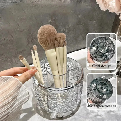 Makeup Brush Holder With Lid 360° Rotating.