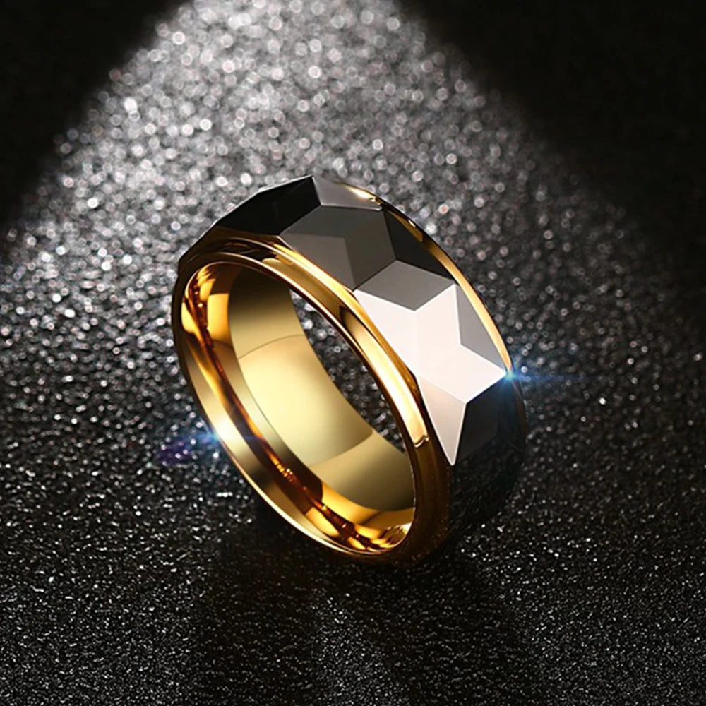 Men Statement Tungsten Rings Black Gold Color High Quality Fashion Male Jewelry Christmas Gift Size 7 8 9 10 11 12