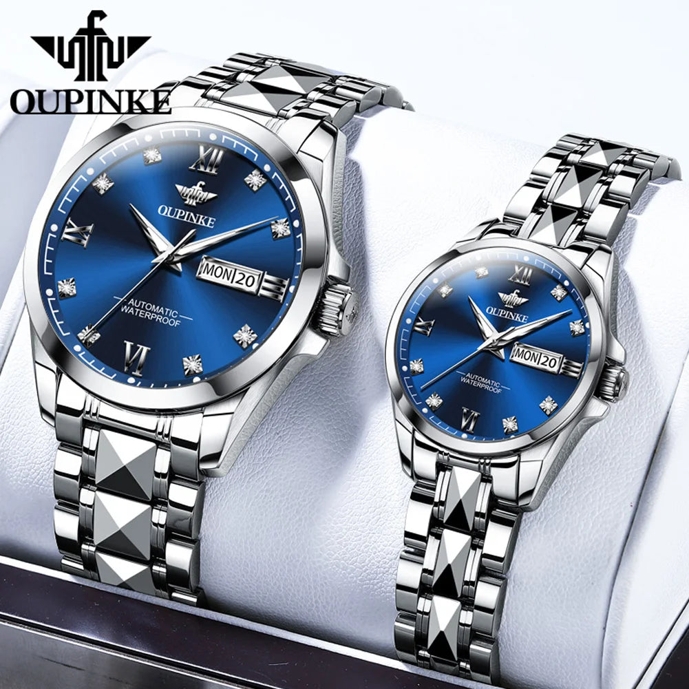 OUPINKE 3262 Couple Watches for Men Women Dual Calendar Display Waterproof Lover Wristwatch Luxury Brand Original Couple Watch