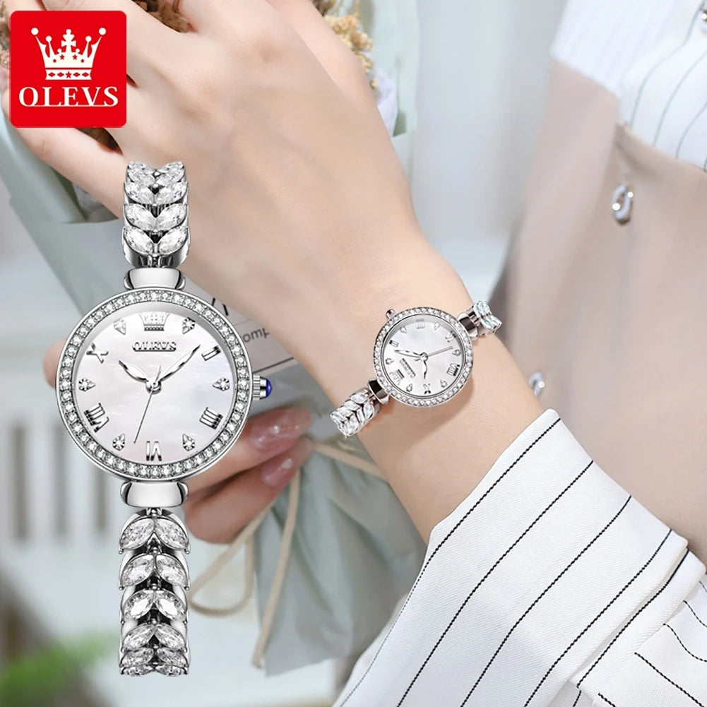 OLEVS Luxury Women Watches Bracelet Silver White.