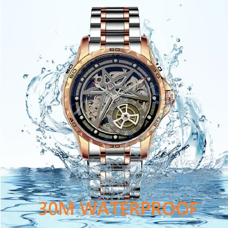 For Mens Watch Pentagram Skeleton Automatic Hollow Mechanical Wristwatches Male Sport Luminous 2023 Relogio Masculino