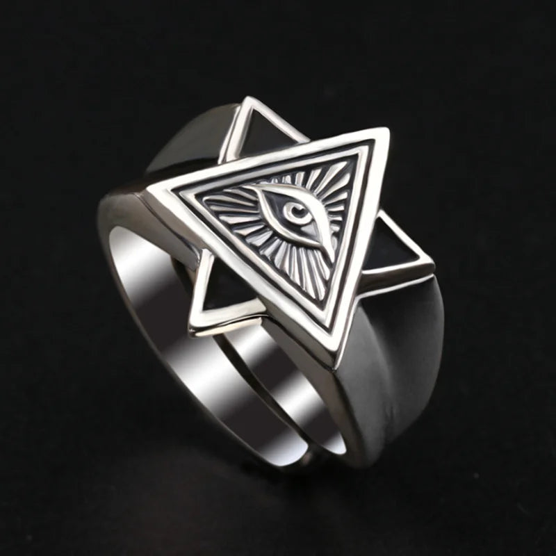 Vintage The Eye of Horus Egypt Pyramid All-Seeing Eye Illuminati Ring Punk Egyptian Triangle Adjustable Rings Anillo