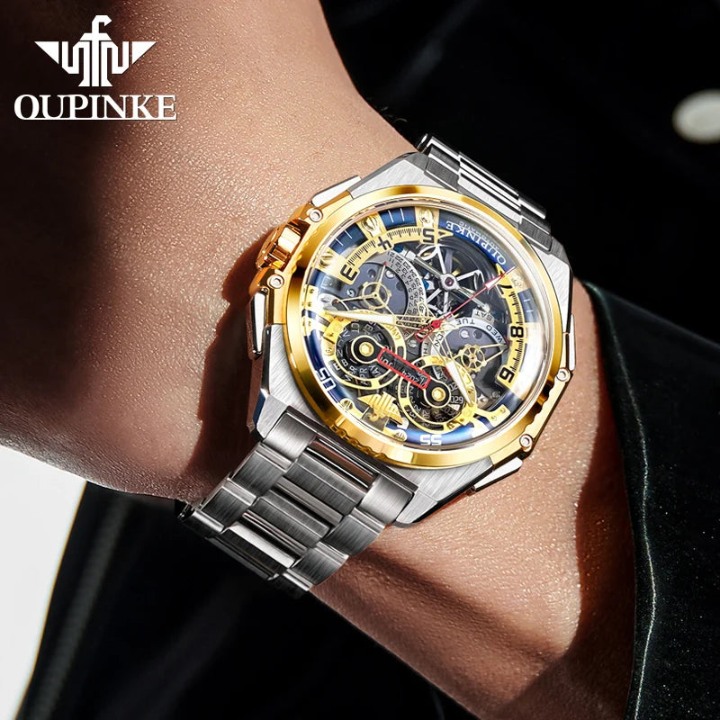 OUPINKE 3266 Luxury Hollow Men Automatic Mechanical Watch High Italian Designer Collaboration Design Date Timing Code Men Watch