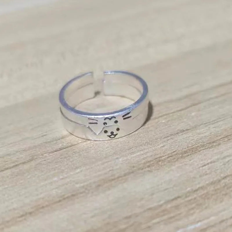 Fashion Adjustable Cat Dog Couple Rings.