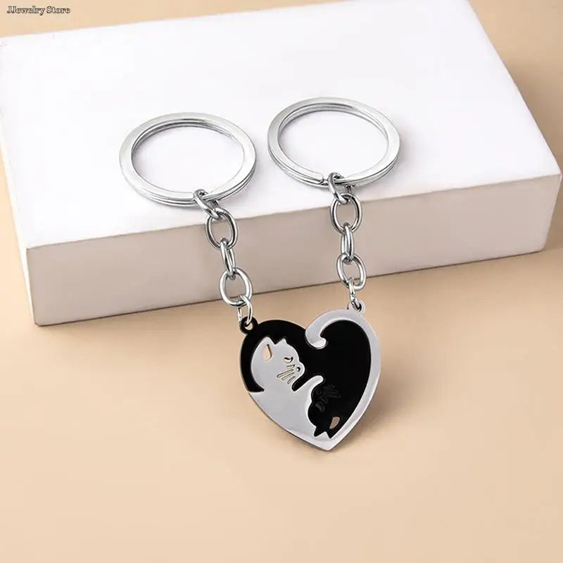 Cute Black Cat Couple Keychain