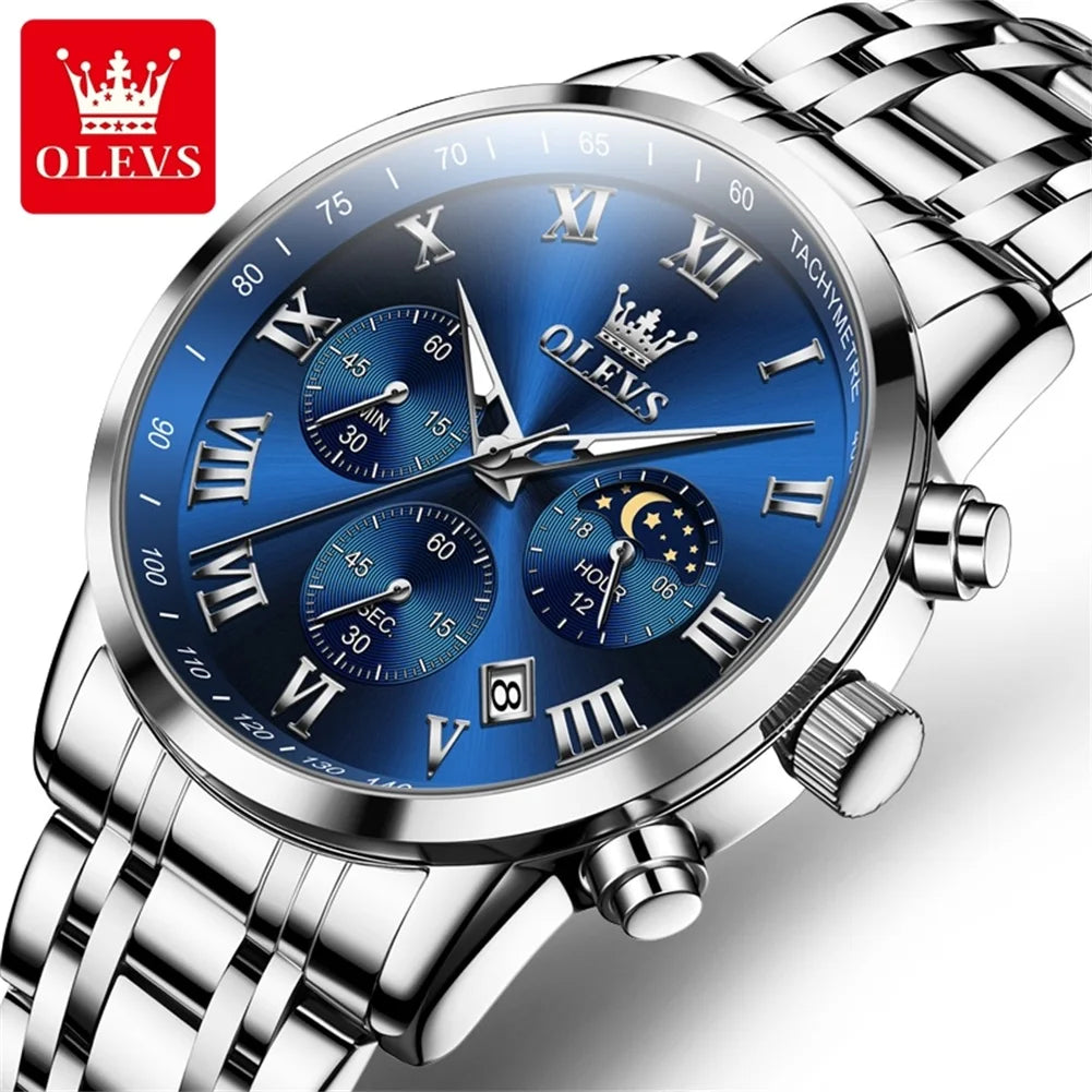 OLEVS 5529 Luxury Quartz Watch For Men Roman Scale Moon.