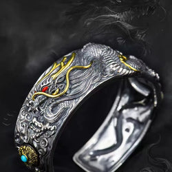 Retro Domineering Dragon Bracelet Chinese National Style Tenglong Cuff Bracelet Men's Punk Rock Locomotive Riding Amulet Jewelry