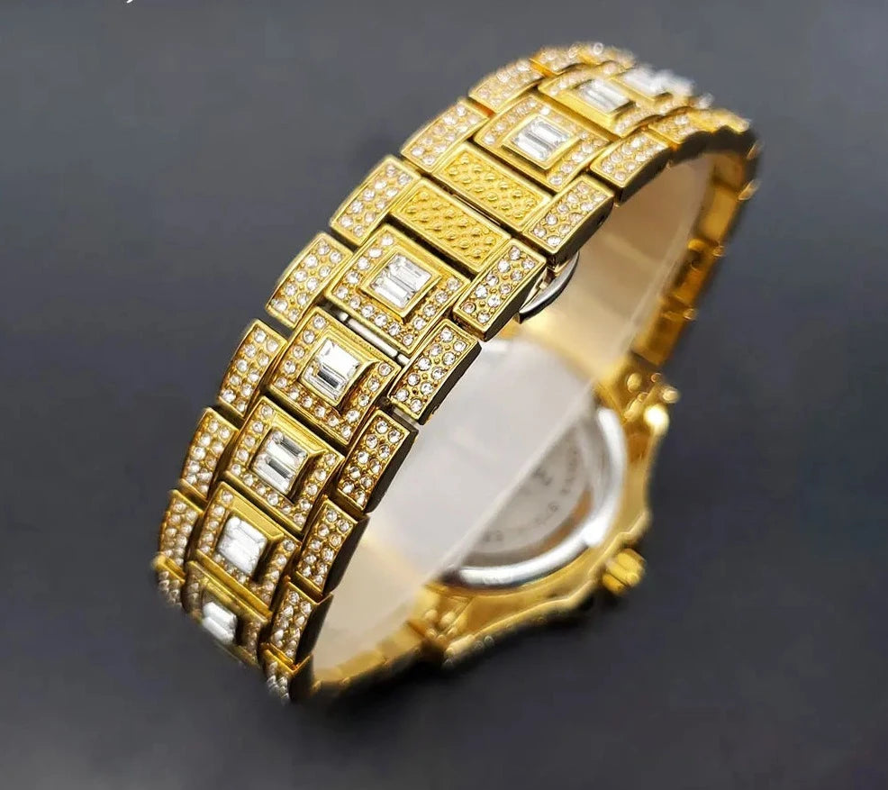 Gold Men's Watch Diamond Luxury Bracelet.