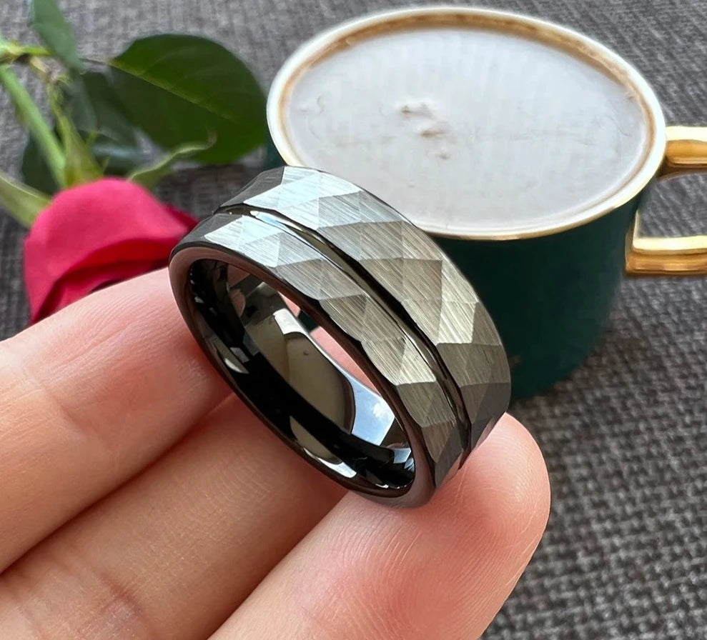 Tungsten Carbide Rings Fashion Jewelry for Men Women Wedding Band Flat Offset Groove Comfort Fit