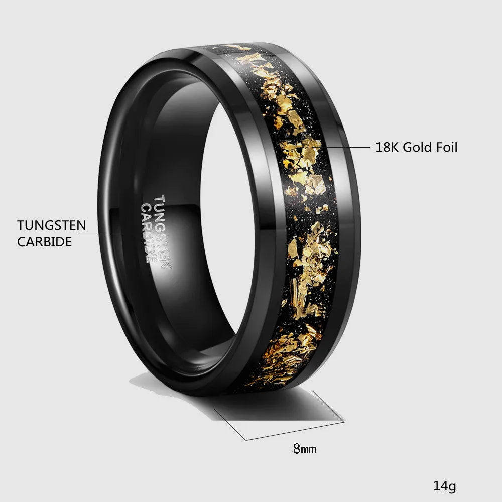 Tungsten Carbide Steel Ring Black Inlaid Gold Color Foil Wedding Ring for Men and Women Jewelry Wholesale