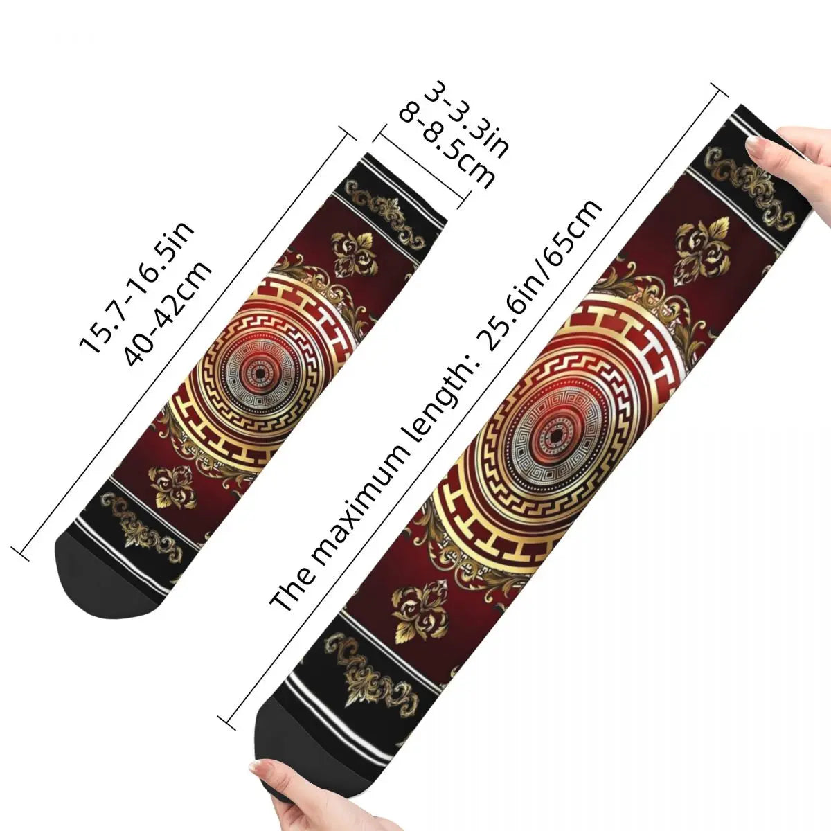 Greek Key Red Medallion Basketball Socks.