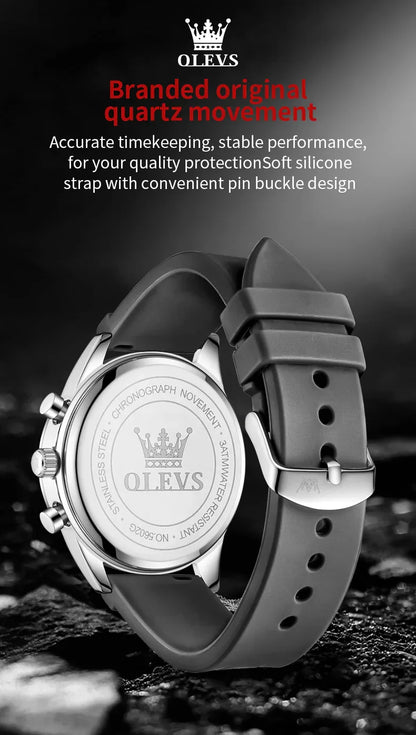 OLEVS Luxury Watch Men Silicone Strap Waterproof Luminous Chronograph