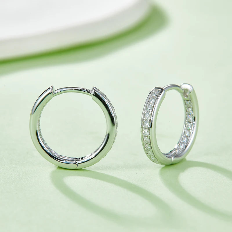 Fashion Moissanite Hoop Earrings 925 Sterling Silver Plated 18K Gold Women&