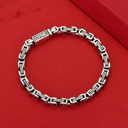 Silver Vintage Bracelet Square Dragon Pattern.