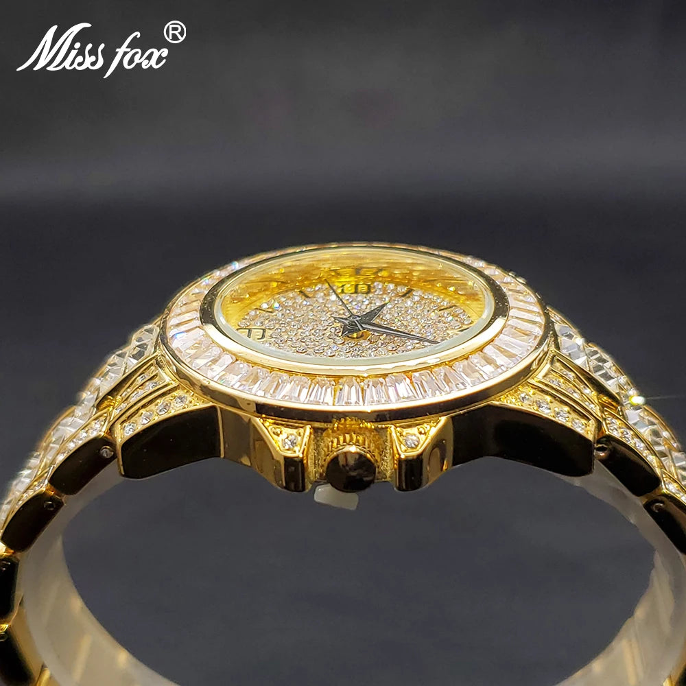 Gold Women Watch Elegant 40mm Case Diamond Dress Quartz Watches For Large Wrist Female Fashion Classic Party Jewelry For Ladies