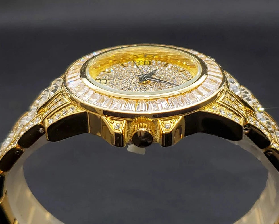 Gold Women Watch Elegant Diamond Dress.